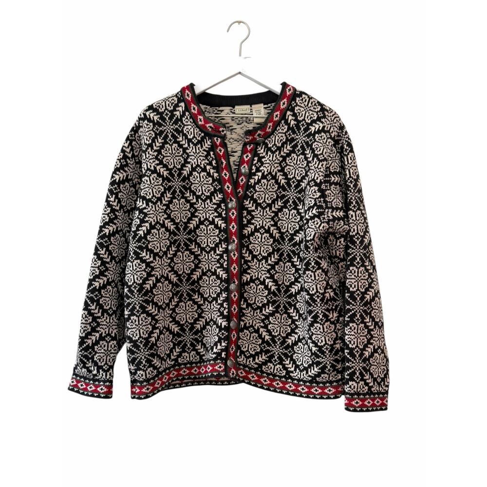 L.L.Bean Nordic Fair Isle Cotton Cardigan Sweater Women’s XL